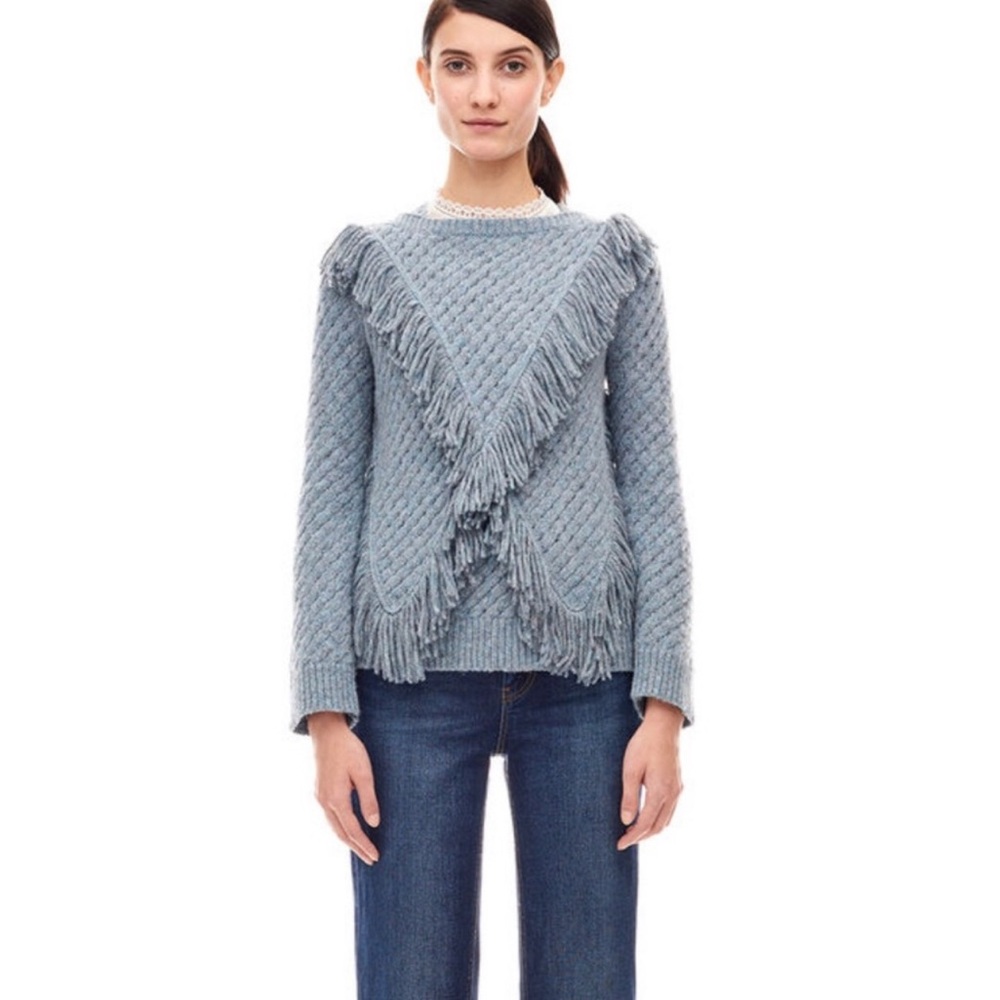 Rebecca Taylor Blue Fringe Sweater